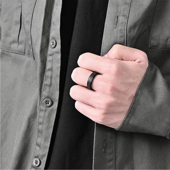 Stainless Steel Black Fidget Spinner Ring w/Frosted Sand Glitter Finish, Size 10 - Picture 9 of 11